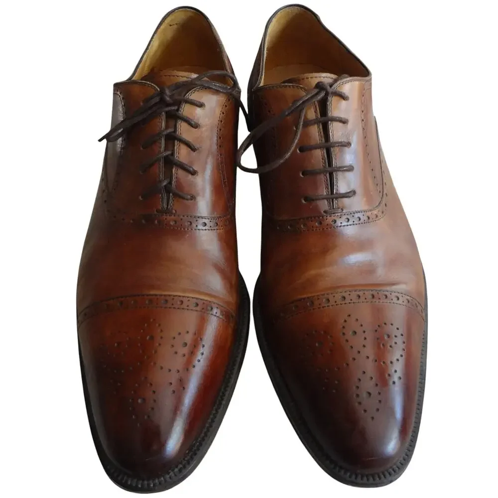 Magnanni Medallion Lincoln Dress Shoe 11.5 Neiman Marcus Brown Leather Oxford